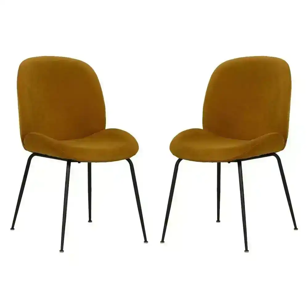 Set of 2 Casa Velvet Fabric Dining Chair - Black Legs - Mustard