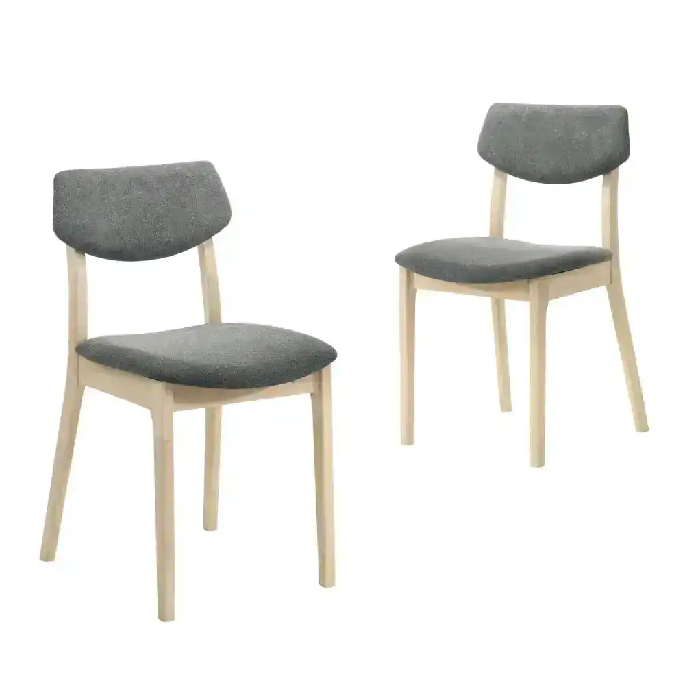 Set Of 2 Soye Wooden Fabric Kitchen Dining Chair - White Washed Oak & Grey