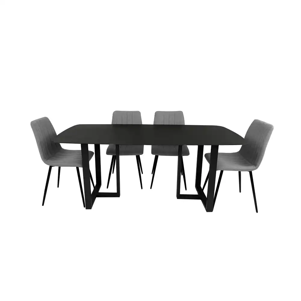 HomeStar Zee 180cm Sintered Stones Dining Table Metal Legs W/ & 6 Molly Fabric Dining Chair Grey Dining Set