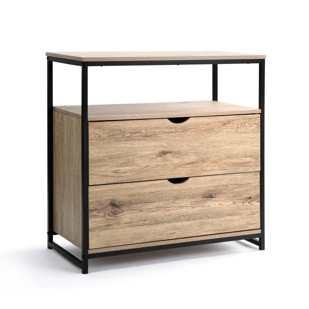 Nico Industrial Sideboard Buffet Unit Storage Cabinet W/ 2-Drawers - Oak/Black