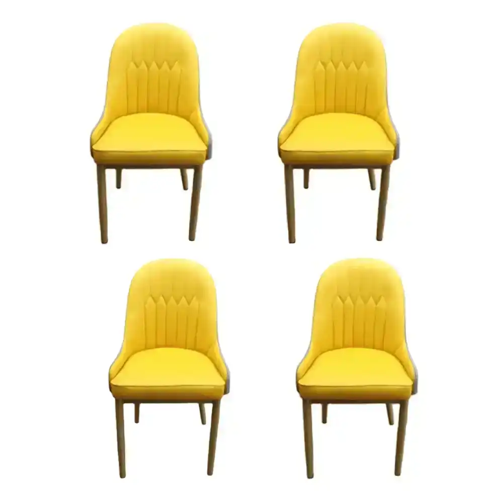 Set Of 4 Abigail Faux Leather Modern Dining Chair Metal Legs - Yellow & Black