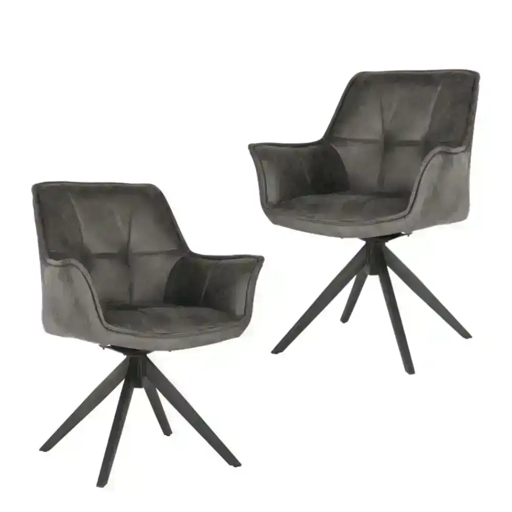 Set Of 2 Donna Fabric Dining Chairs Metal Legs Grey