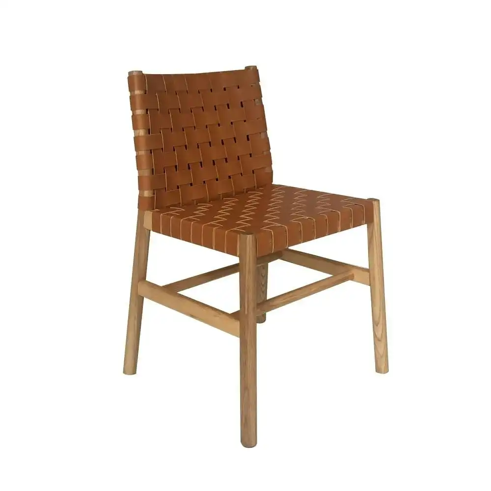 HomeStar Piper Woven Leather Dining Chair Wooden legs - Brown