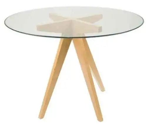 Jean Prouve Inspired Dining Table - Glass Top 100cm - Natural