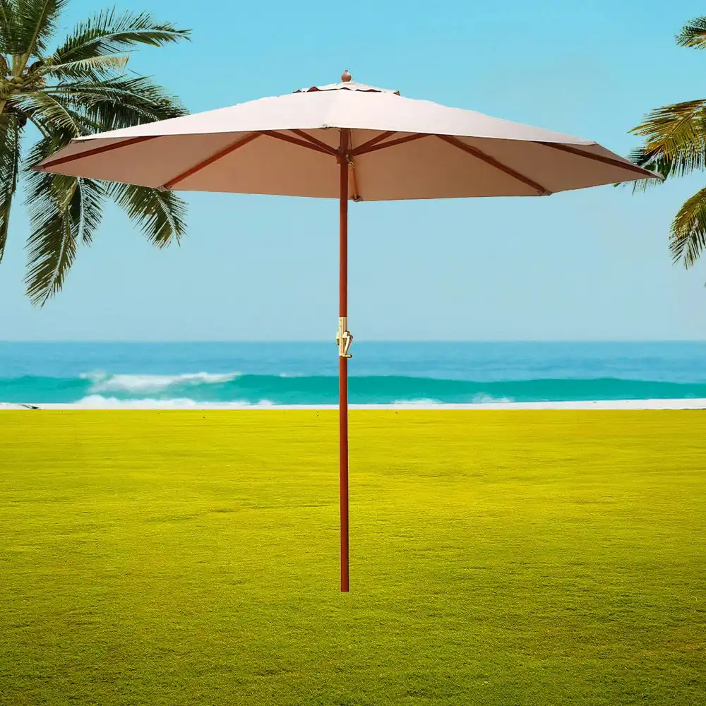 Instahut Outdoor Umbrella 3M Umbrellas Beach Pole Cantilever Stand Garden Patio Beige