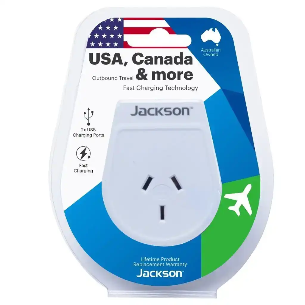 Jackson Outbound Slim USB-A & C Travel Adaptor - AUS to USA