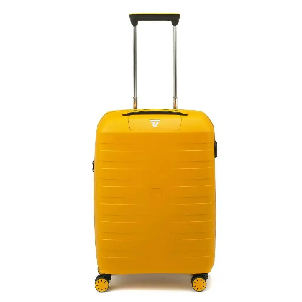 Roncato Box Young Carry On 55cm Hardsided Spinner Suitcase Mustard Blue Sole