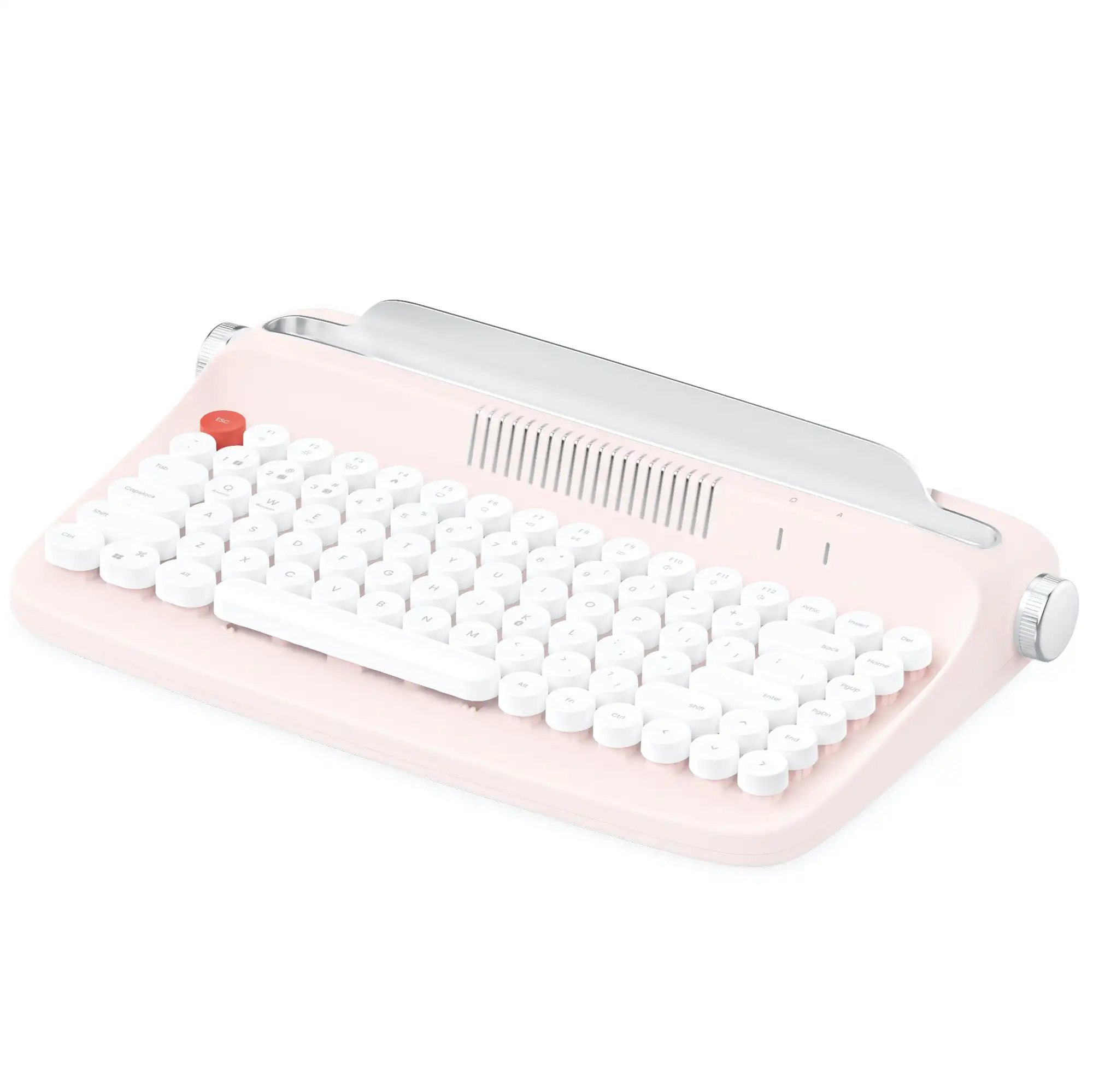 Todo Retro Typewriter Bluetooth Wireless Keyboard Tablet Holder 84 Key Mac Win Android BT 5.0 - Pink