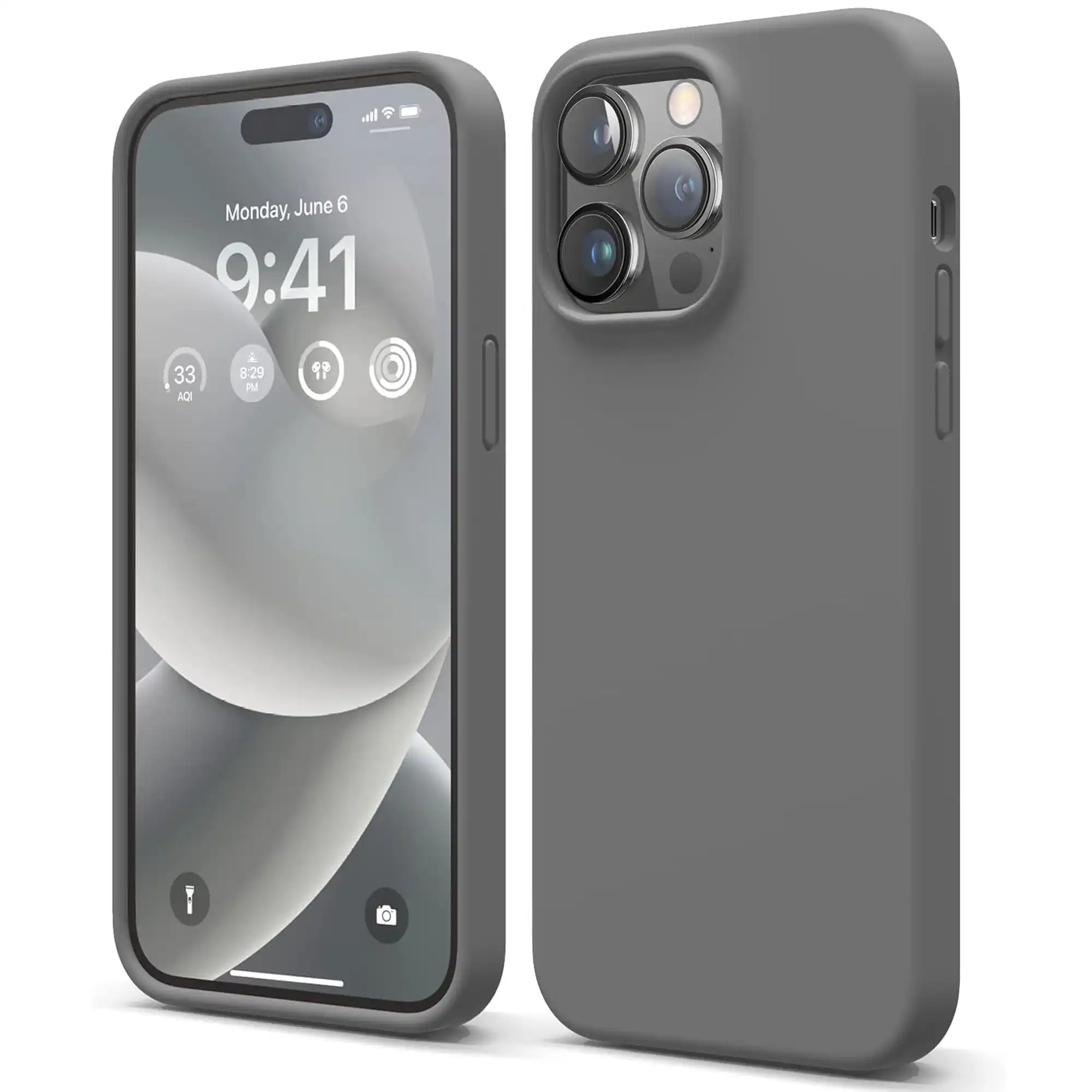 Premium Silicone Phone Case For iPhone 14 Pro Shockproof Microfiber Lining - Carbon Grey