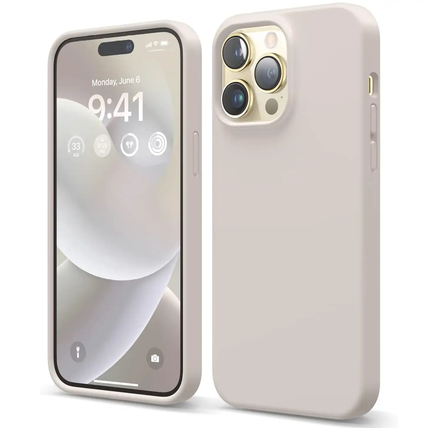 Premium Silicone Phone Case For iPhone 14 Pro Shockproof Microfiber Lining - Beige Cream White
