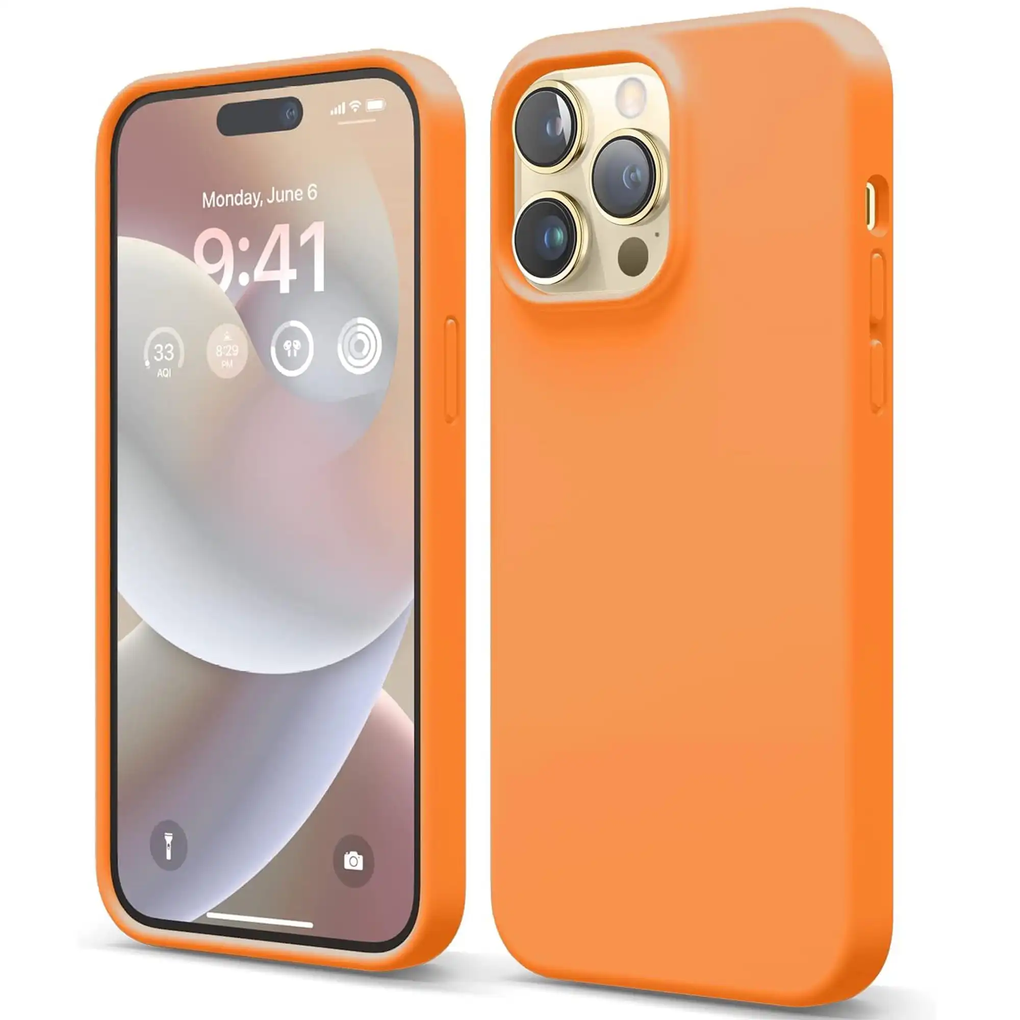 Premium Silicone Phone Case For iPhone 14 Pro Shockproof Microfiber Lining - Orange