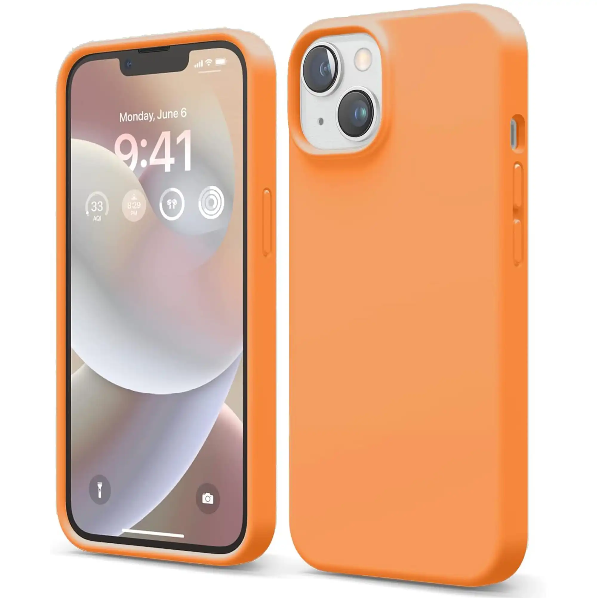 Premium Silicone Phone Case For iPhone 14 Shockproof Microfiber Lining - Orange