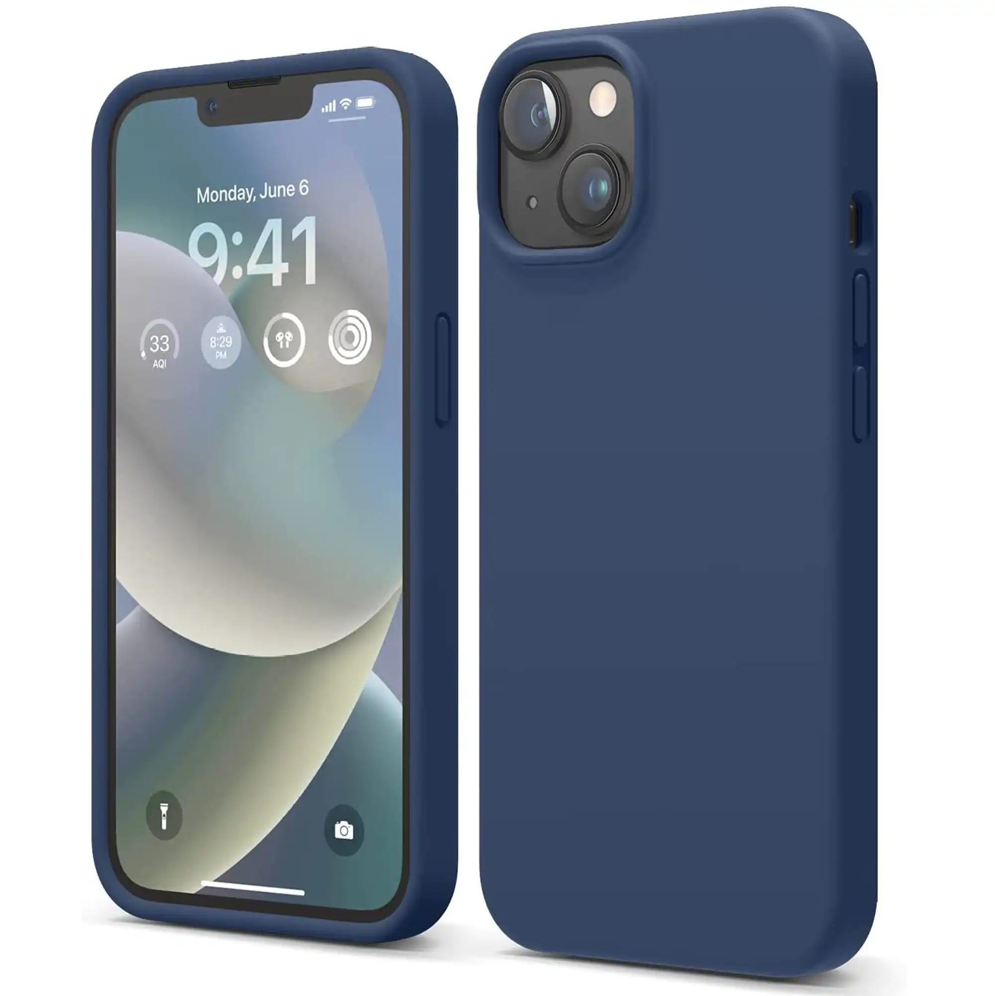 Premium Silicone Phone Case For iPhone 14 Shockproof Microfiber Lining - Navy Blue