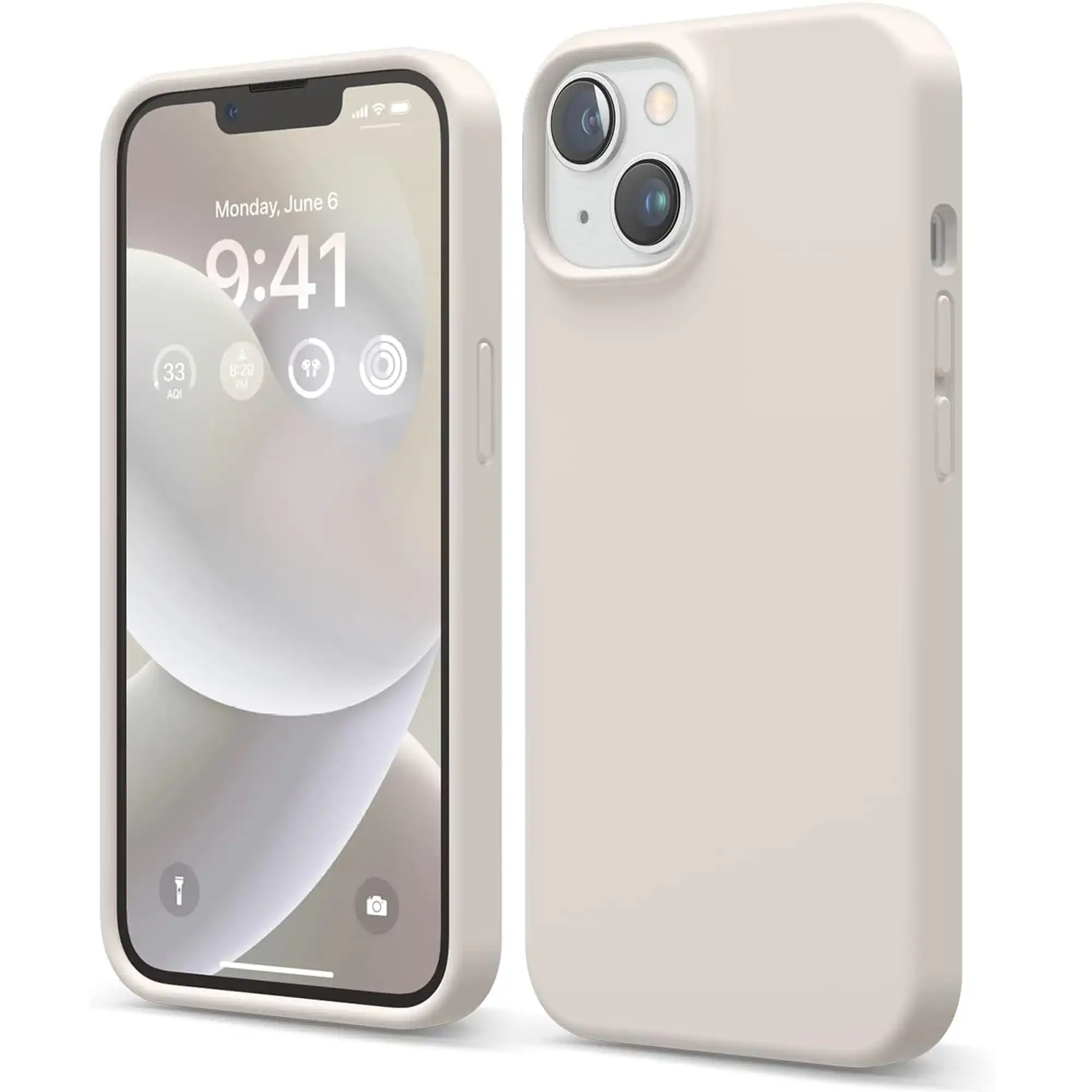 Premium Silicone Phone Case For iPhone 14 Shockproof Microfiber Lining - Beige Cream White