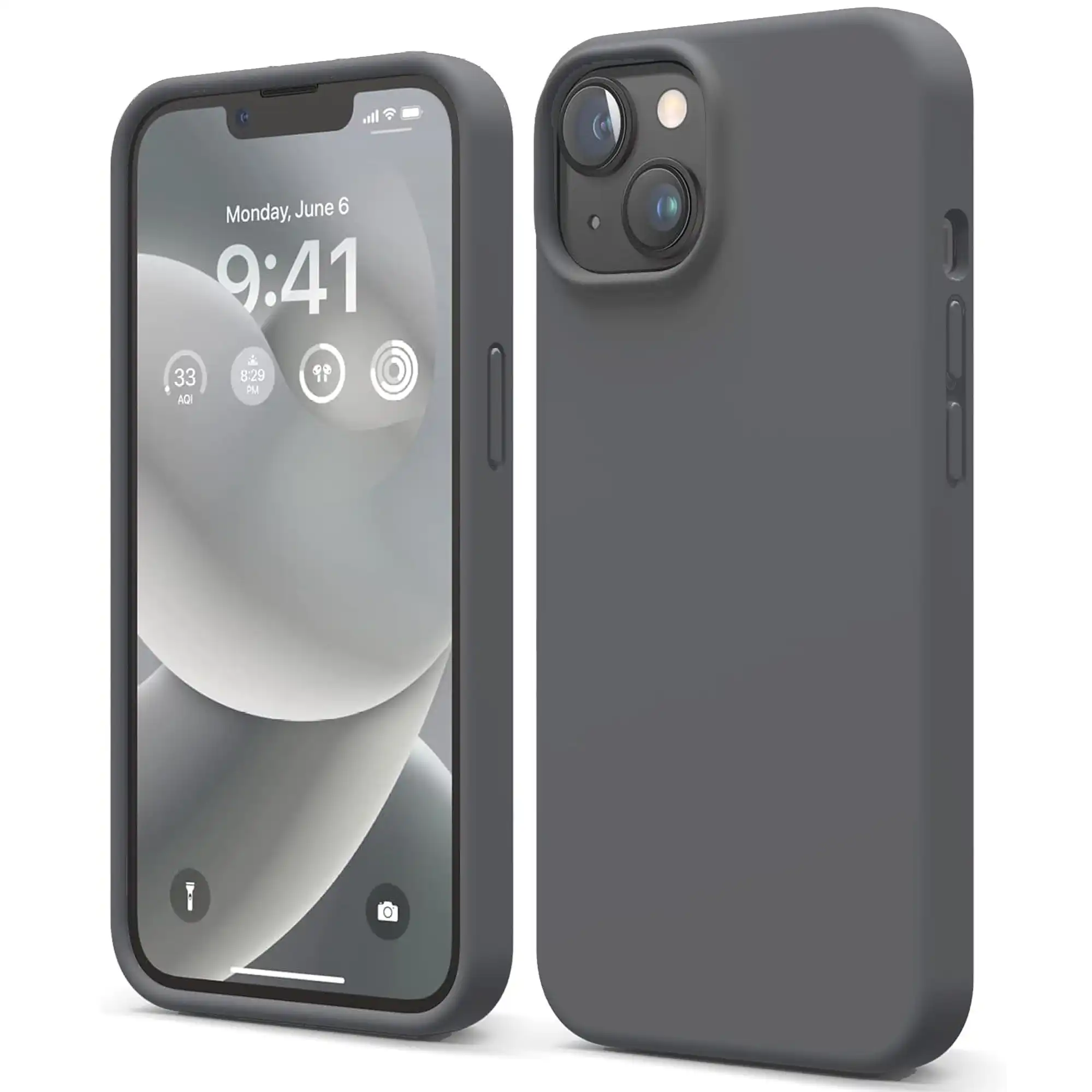 Premium Silicone Phone Case For iPhone 14 Shockproof Microfiber Lining - Carbon Grey