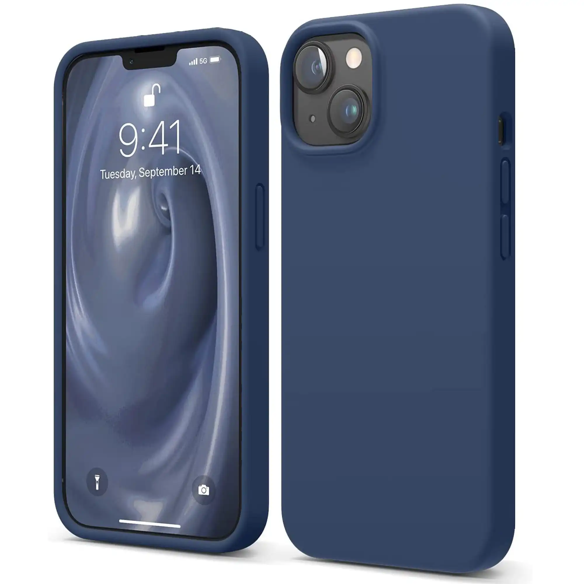 Premium Silicone Phone Case For iPhone 13 Shockproof Microfiber Lining - Navy Blue