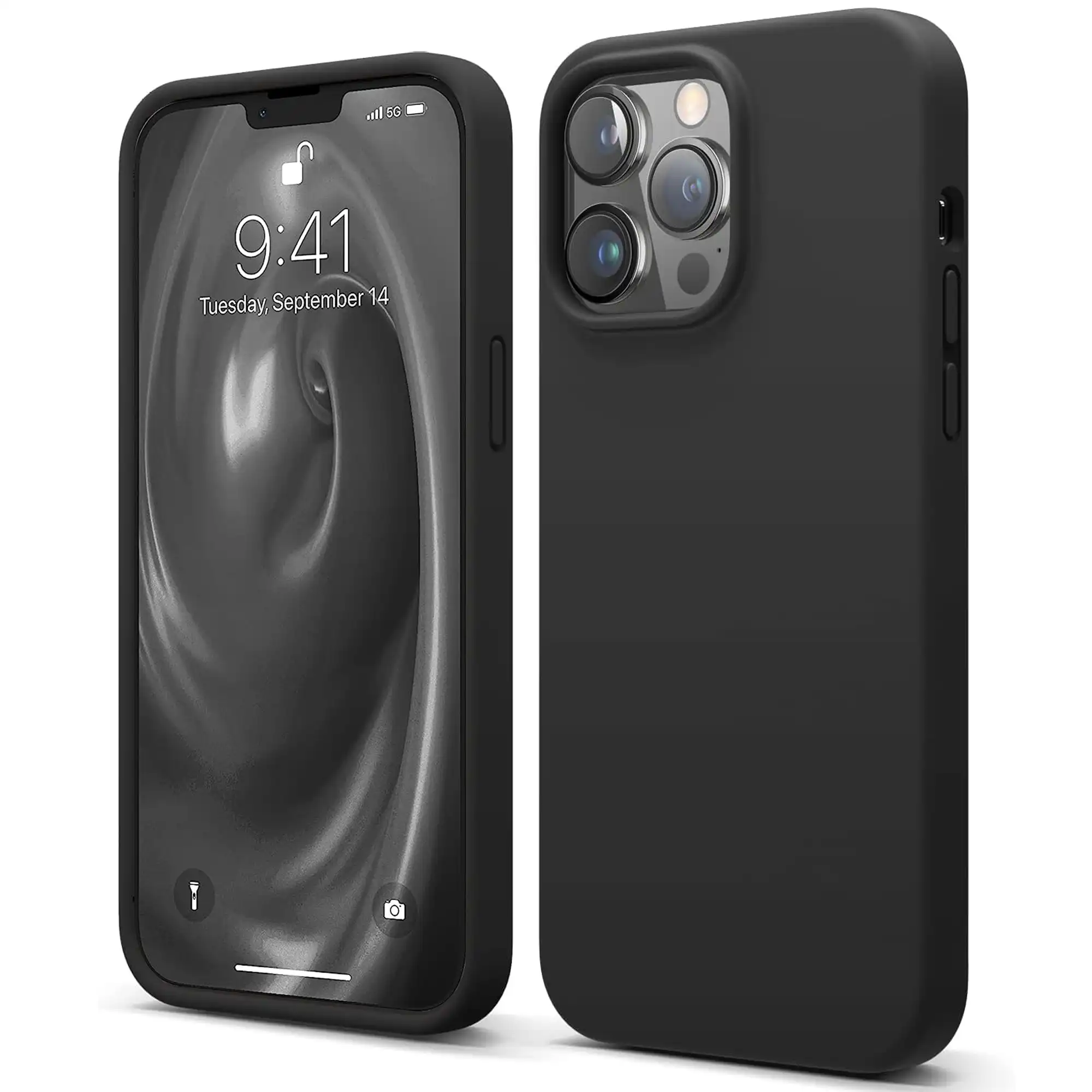 Premium Silicone Phone Case For iPhone 13 Pro Shockproof Microfiber Lining - Black