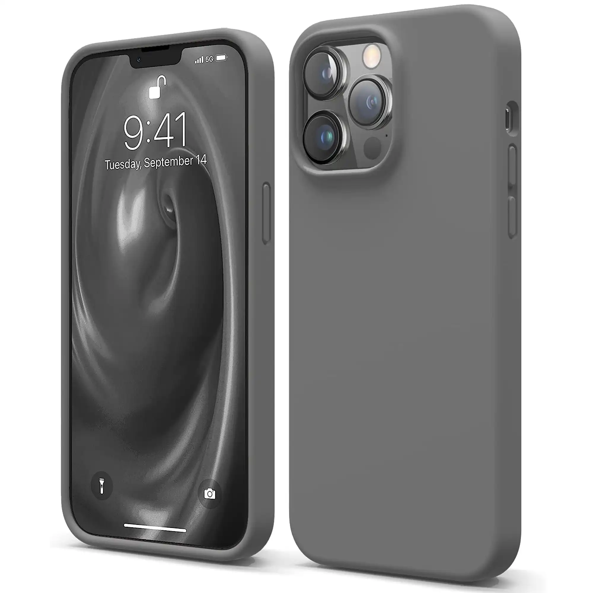 Premium Silicone Phone Case For iPhone 13 Pro Max Shockproof Microfiber Lining - Carbon Grey