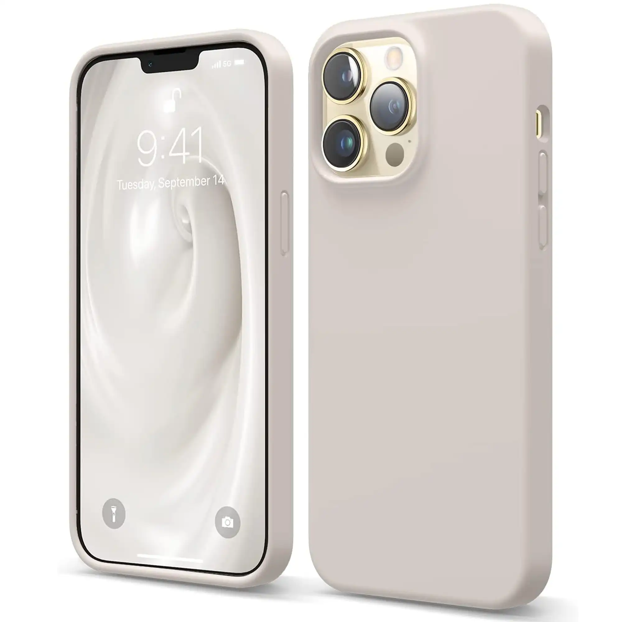 Premium Silicone Phone Case For iPhone 12 Pro Shockproof Microfiber Lining - Beige Cream White