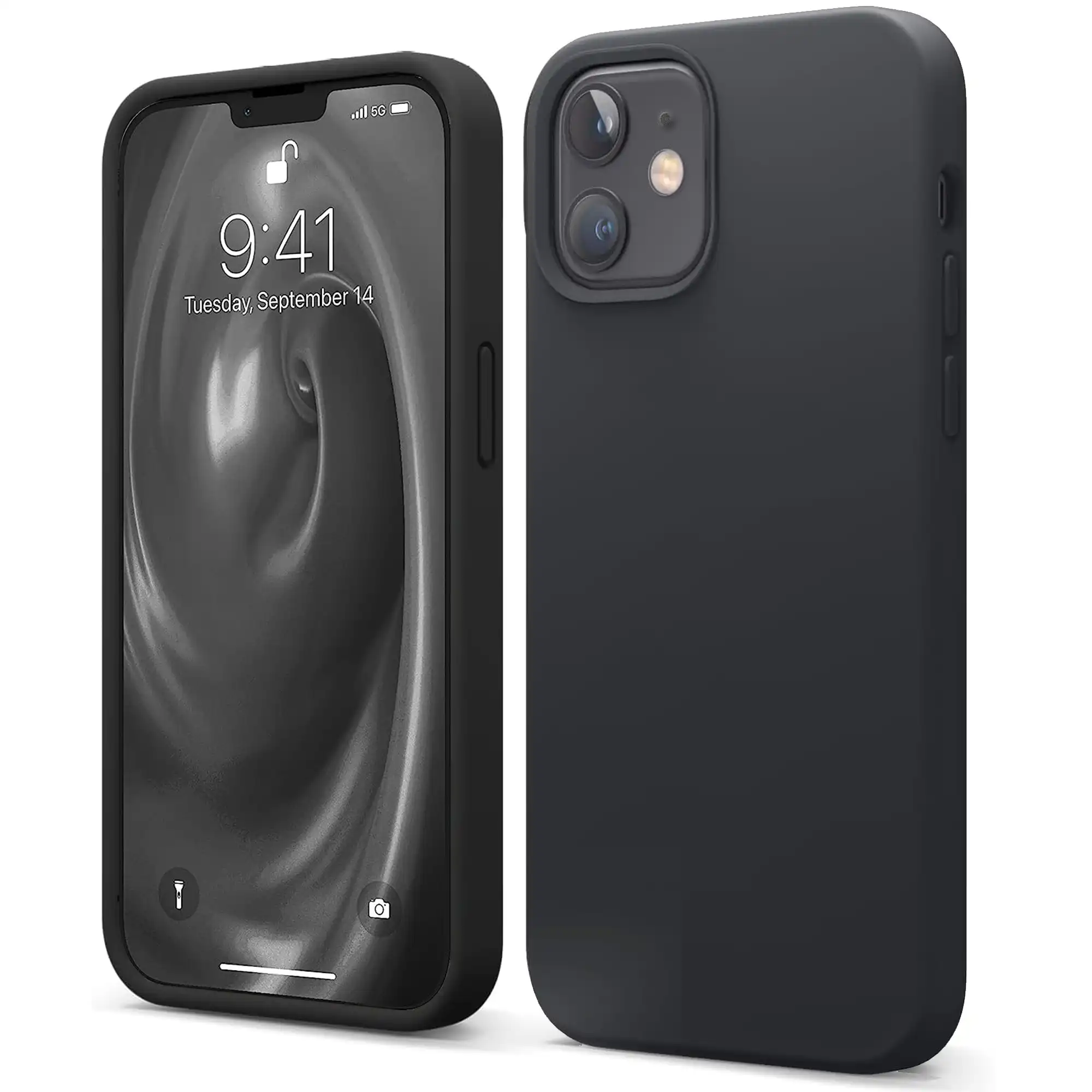 Premium Silicone Phone Case For iPhone 12 Shockproof Microfiber Lining - Black