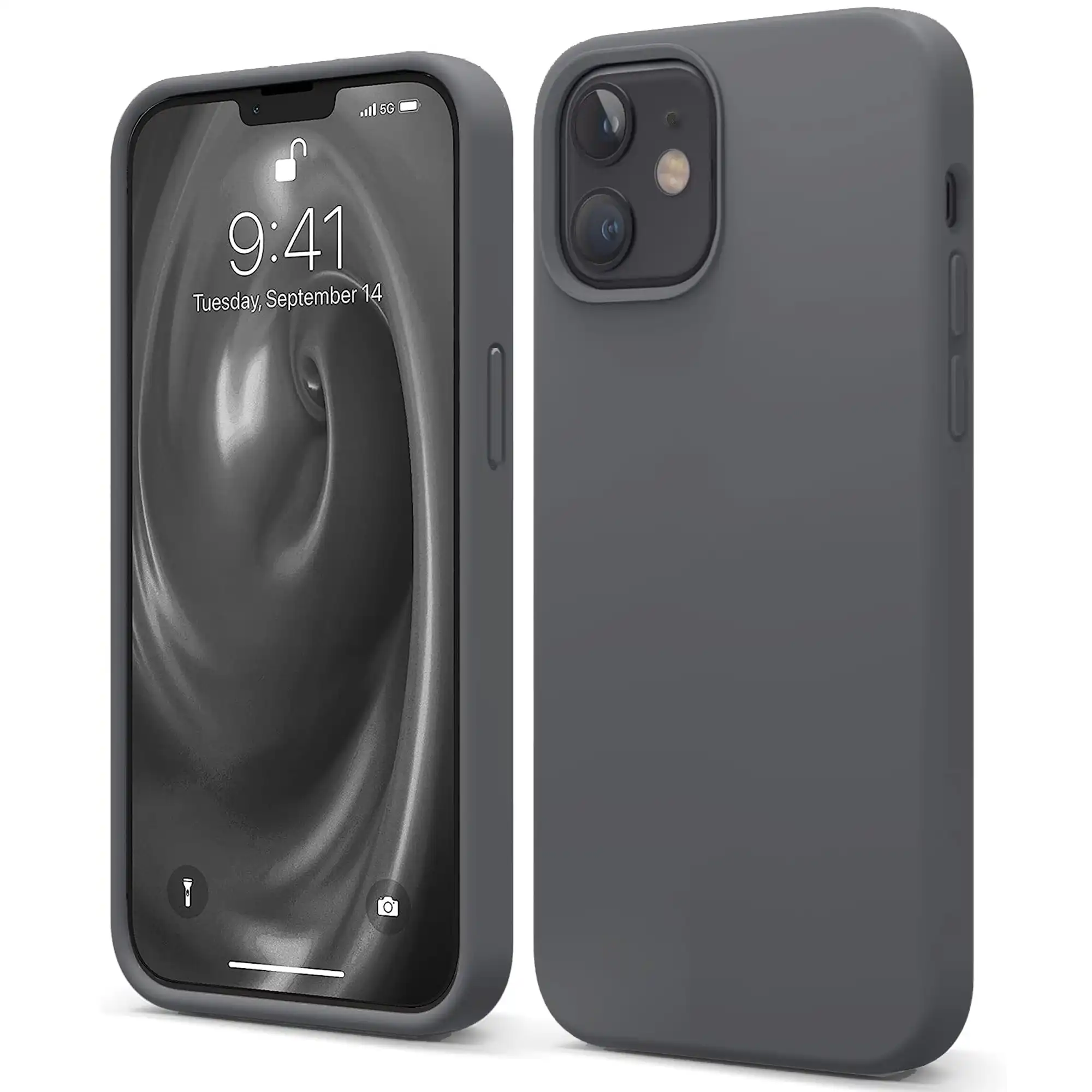 Premium Silicone Phone Case For iPhone 12 Shockproof Microfiber Lining - Carbon Grey