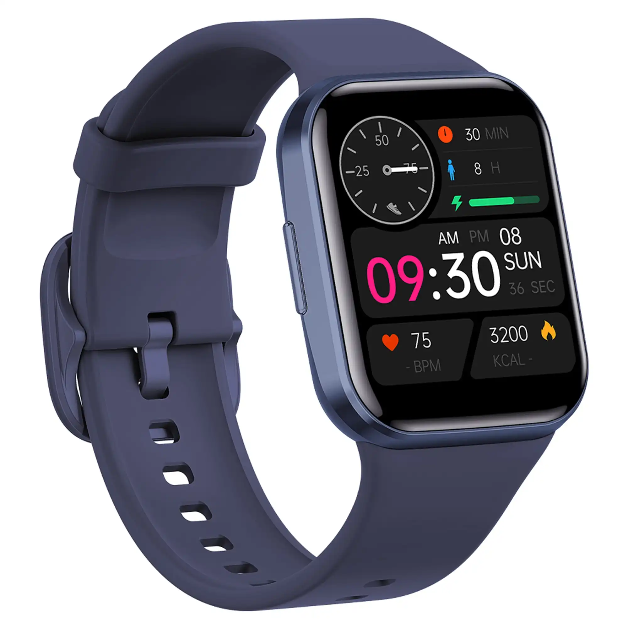 Bluetooth Smart Watch 1.6" TFT 2.5D Touch Screen Temperature Heart Rate Blood Pressure BT 5.0 - Blue