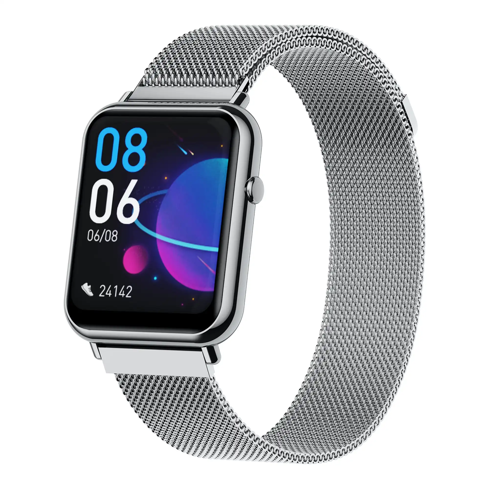 Bluetooth Smart Watch 1.69" 2.5D Touch Screen Call Heart Rate Blood Pressure BT 5.0 - Silver Metal