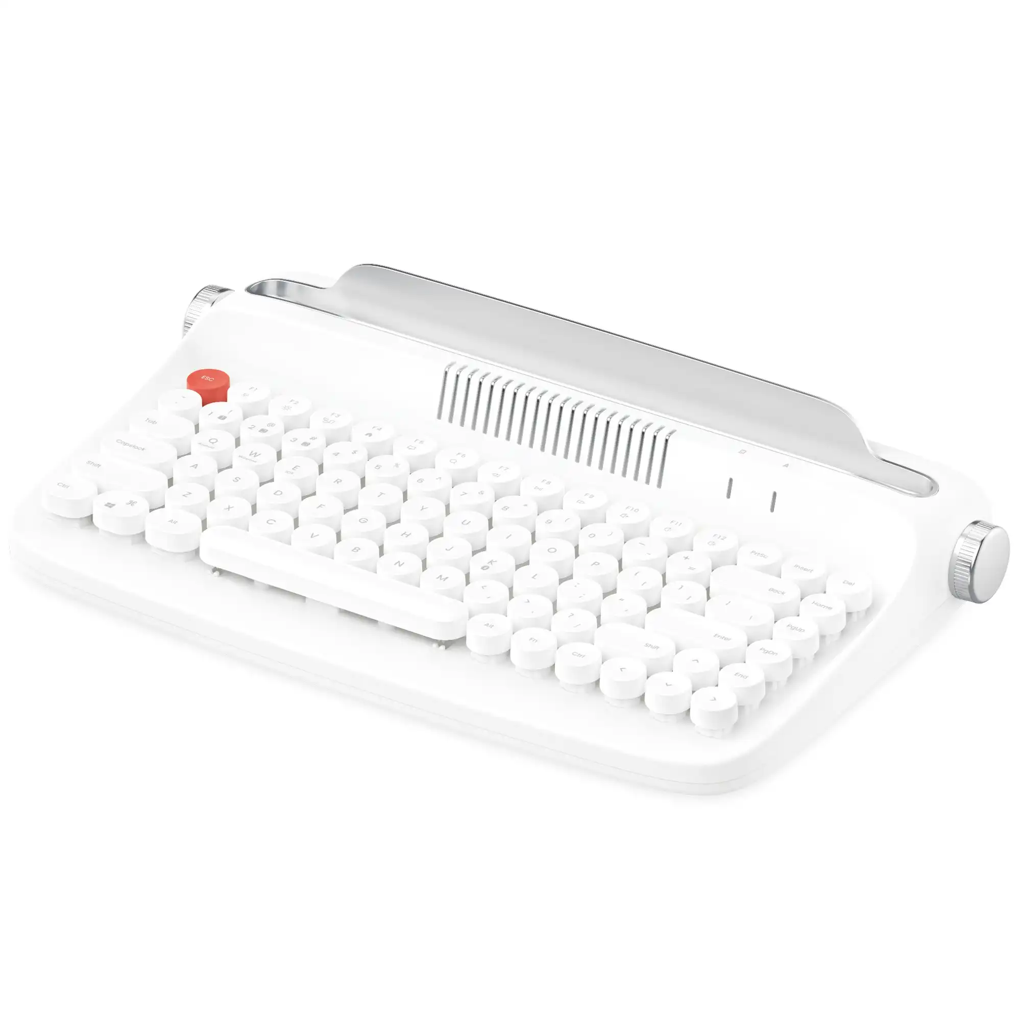 Todo Retro Typewriter Bluetooth Wireless Keyboard Tablet Holder 84 Key Mac Win Android BT 5.0 - White