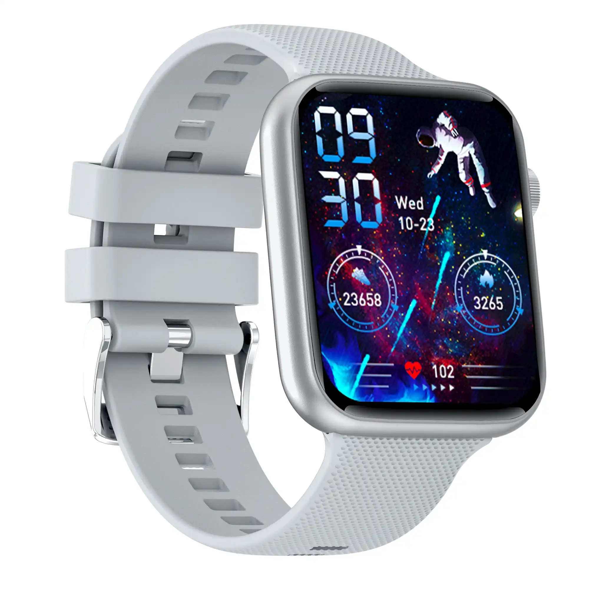 Bluetooth Smart Watch 1.85" IPS FHD Touch Screen Monitor Heart Rate Blood Pressure BT 5.0 - Silver