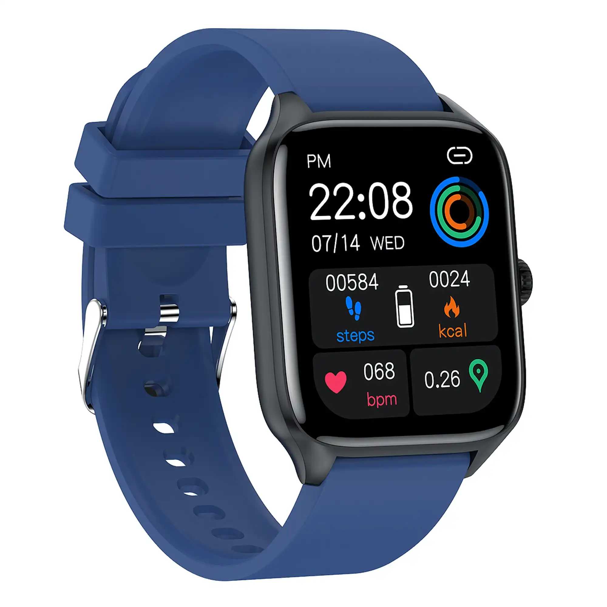 Bluetooth Smart Watch 1.96" IPS FHD Touch Screen Monitor Heart Rate Blood Pressure BT 5.2 - Blue