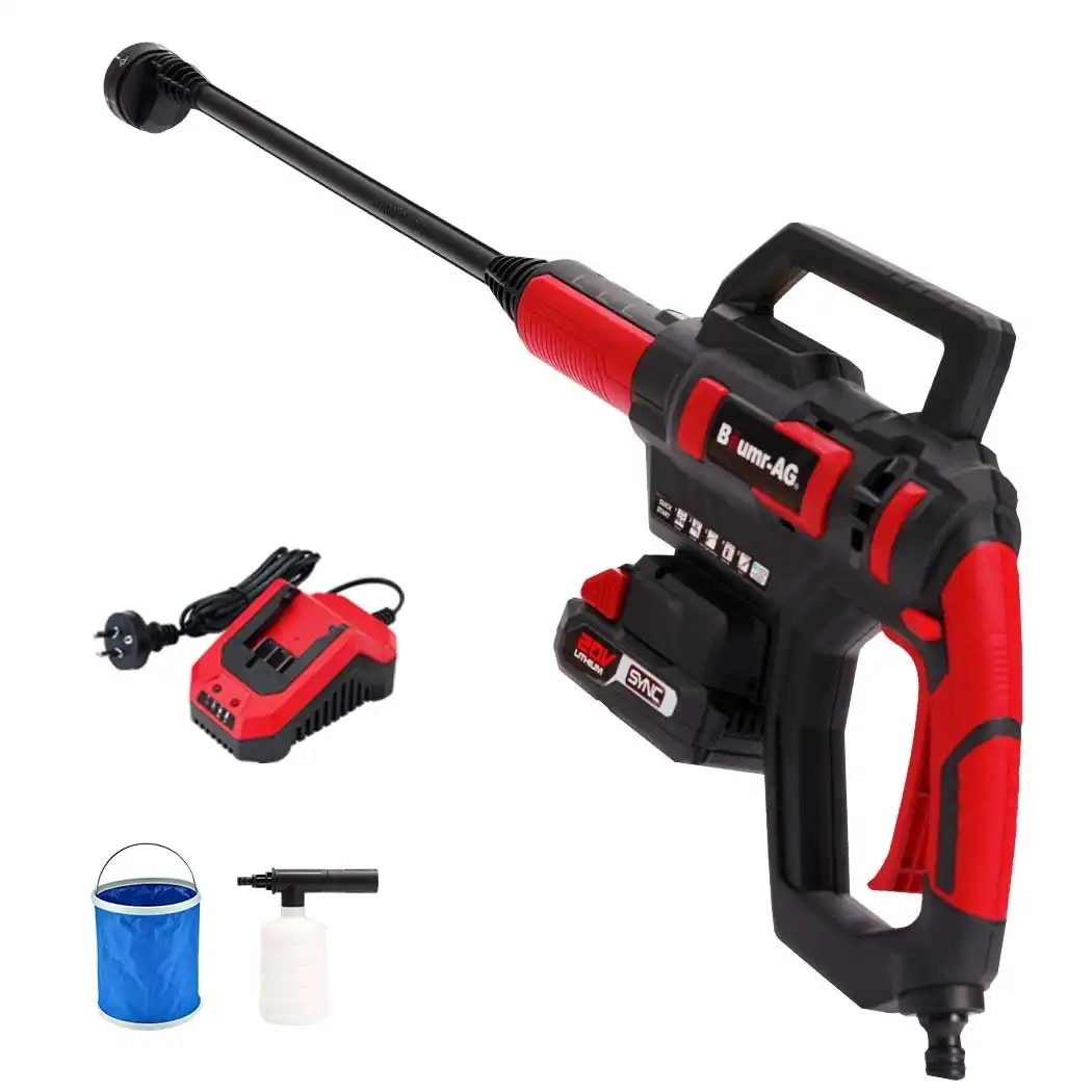 Baumr-AG BX350 Cordless 20V Pressure Washer Kit, 6 Stage Spray Head, Detergent Nozzle, Water Carrier, Battery & Charger