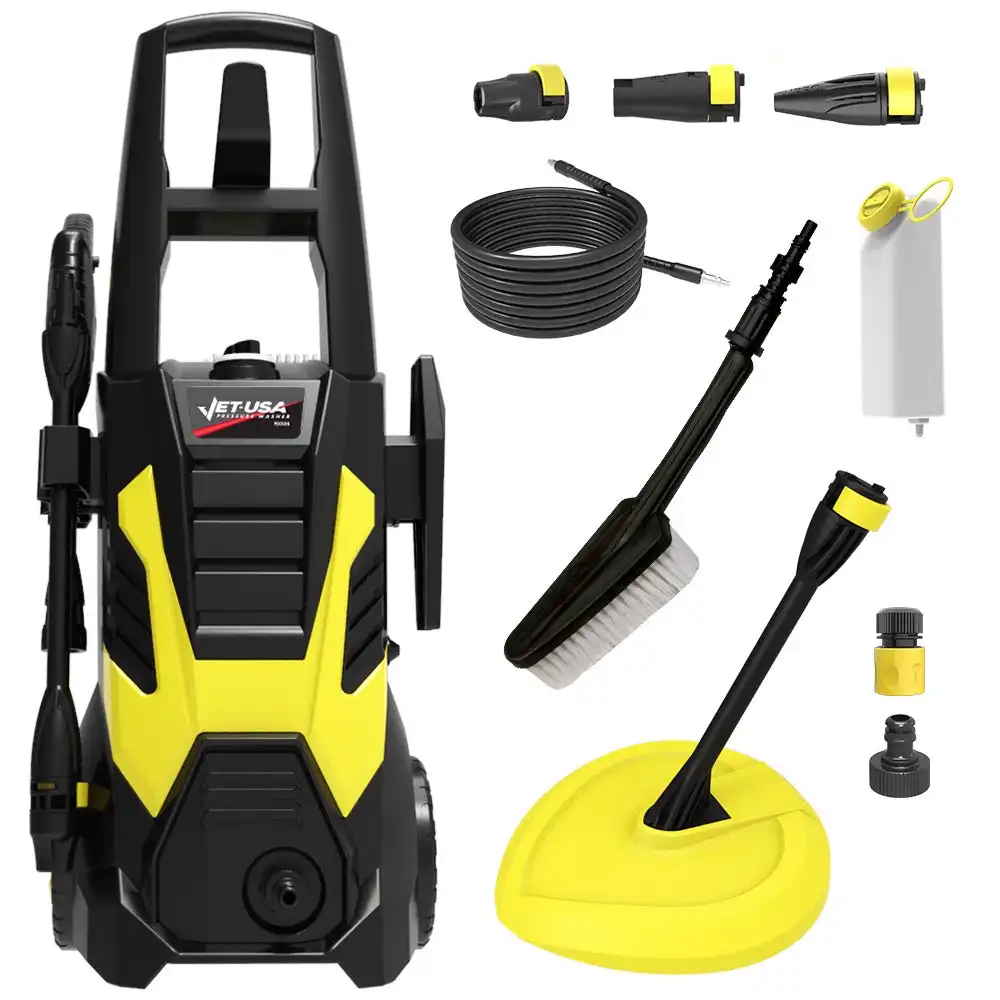 Jet-USA RX535 Electric High Pressure Washer, 2600PSI 2 Nozzles, Brush Head, Deck Cleaner, Detergent Bottle