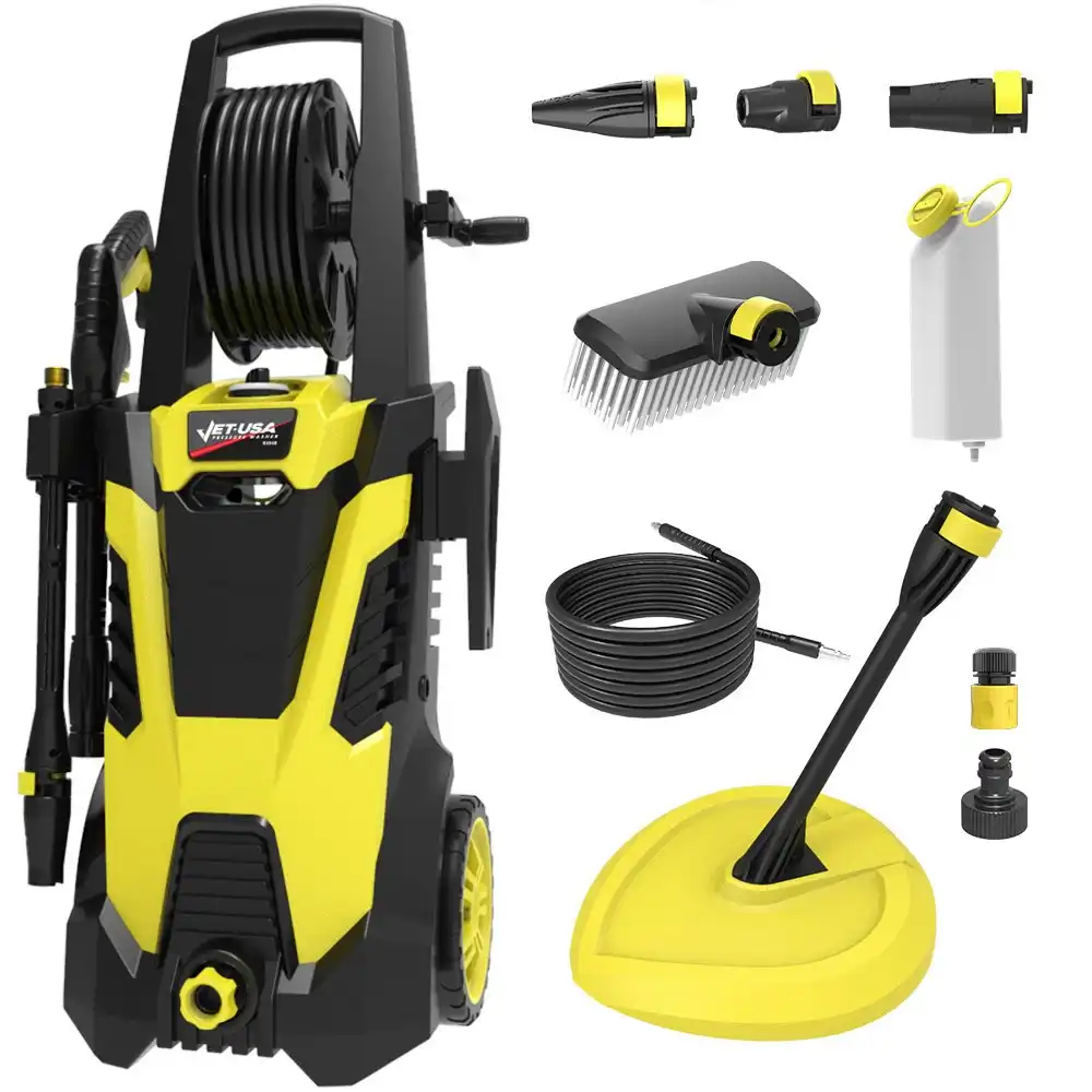 Jet-USA RX540 Electric High Pressure Washer, 2800PSI 2 Nozzles, Brush Head, Deck Cleaner, Detergent Bottle, 10M Hose