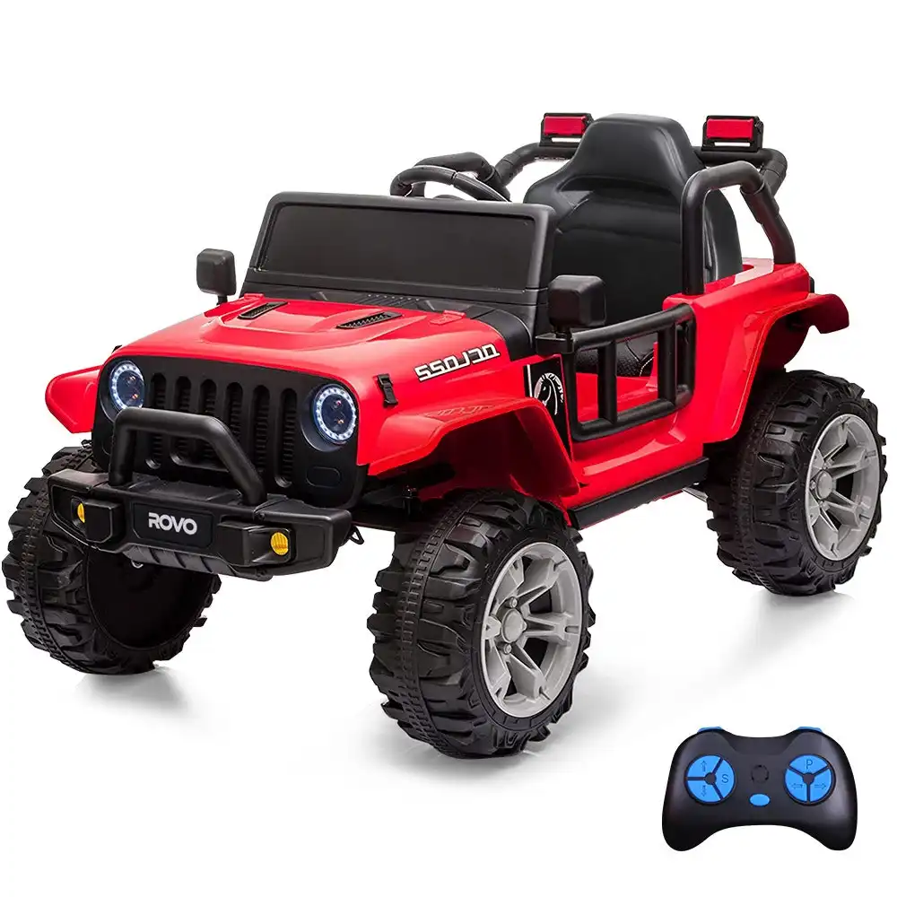 Rovo Kids Jeep Inspired Electric Ride On Toy Car, with Parental Remote Control, Bluetooth Music, Red