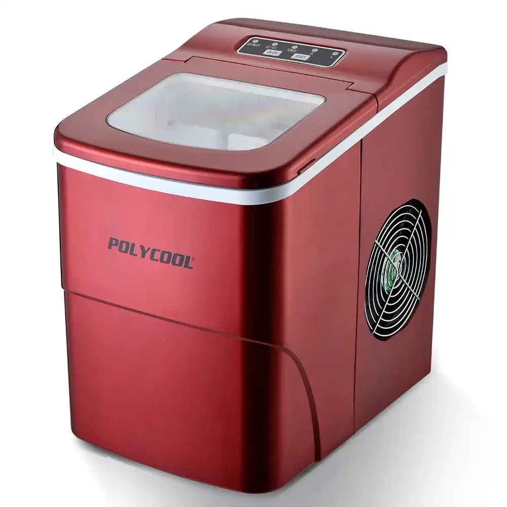 PolyCool 2L Portable Ice Cube Maker Machine Automatic with Control Panel, Red