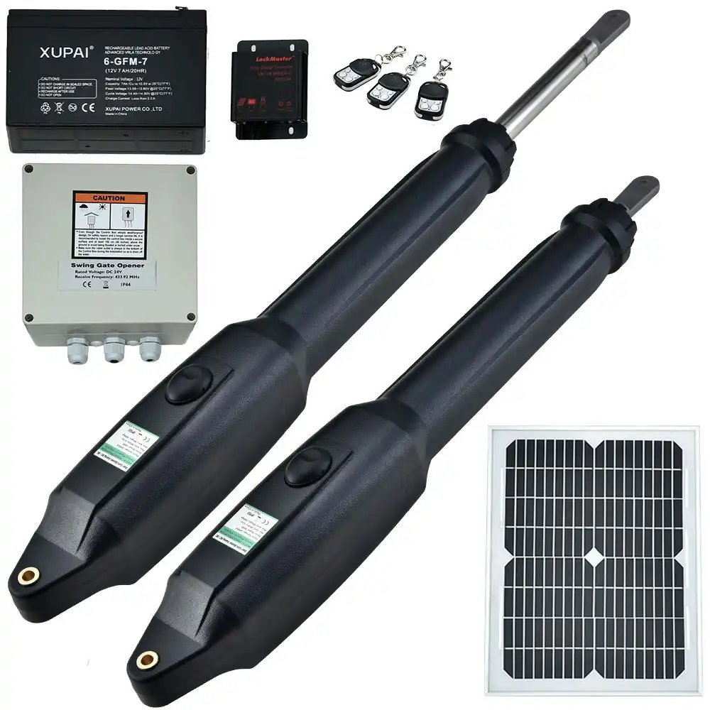 E-Guard Automatic Solar Electric Gate Opener Dual Swing Arm Kit, 3x Remote Controllers