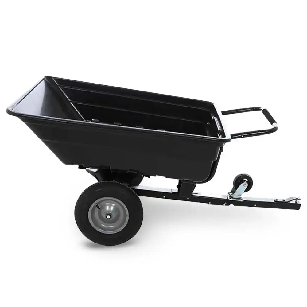 PlantCraft 270kg Poly Dump Cart Wheelbarrow, 2in1 Wheel Borrow Tow-Behind Trailer for Ride-on Mower