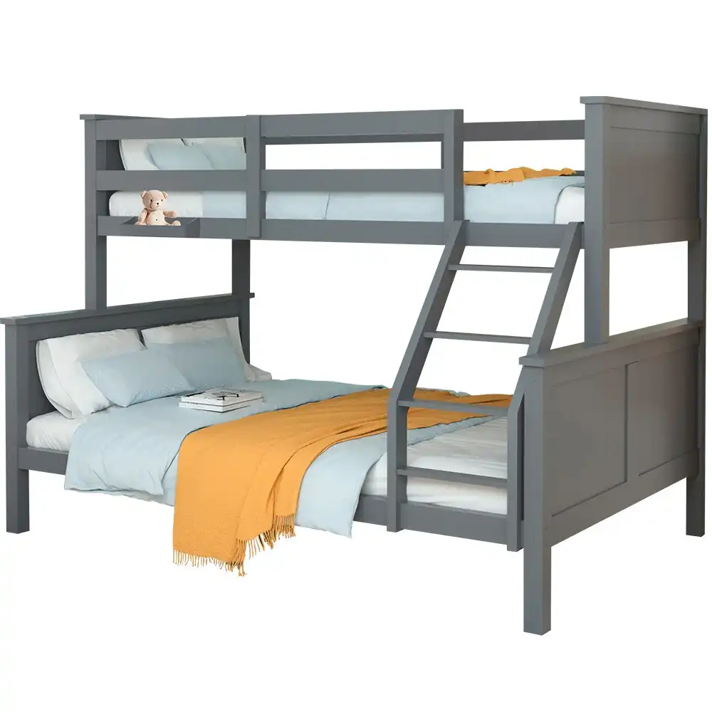 Kingston Slumber Triple Wooden Single Over Double Bunk Bed Frame for Kids, Convertible Design, Grey