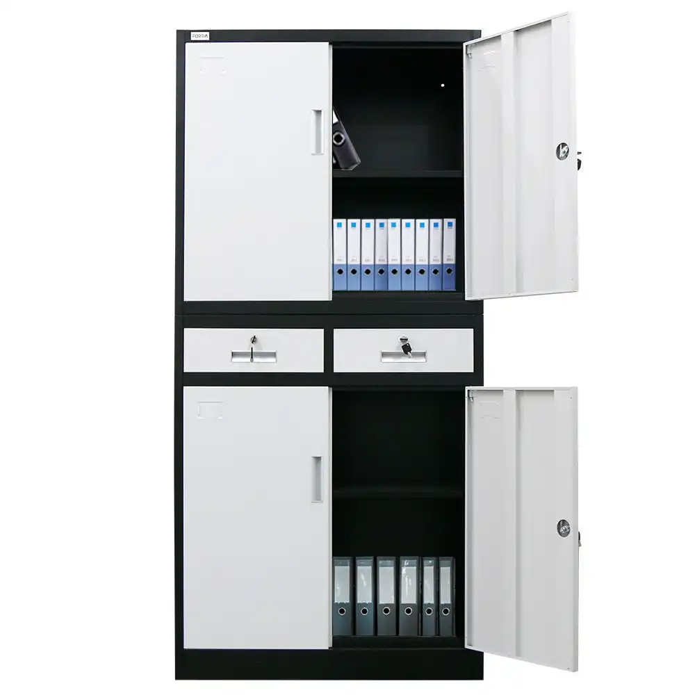 Fortia Black/White 4 Door 2 Drawer Steel Stationary Office Storage Cabinet