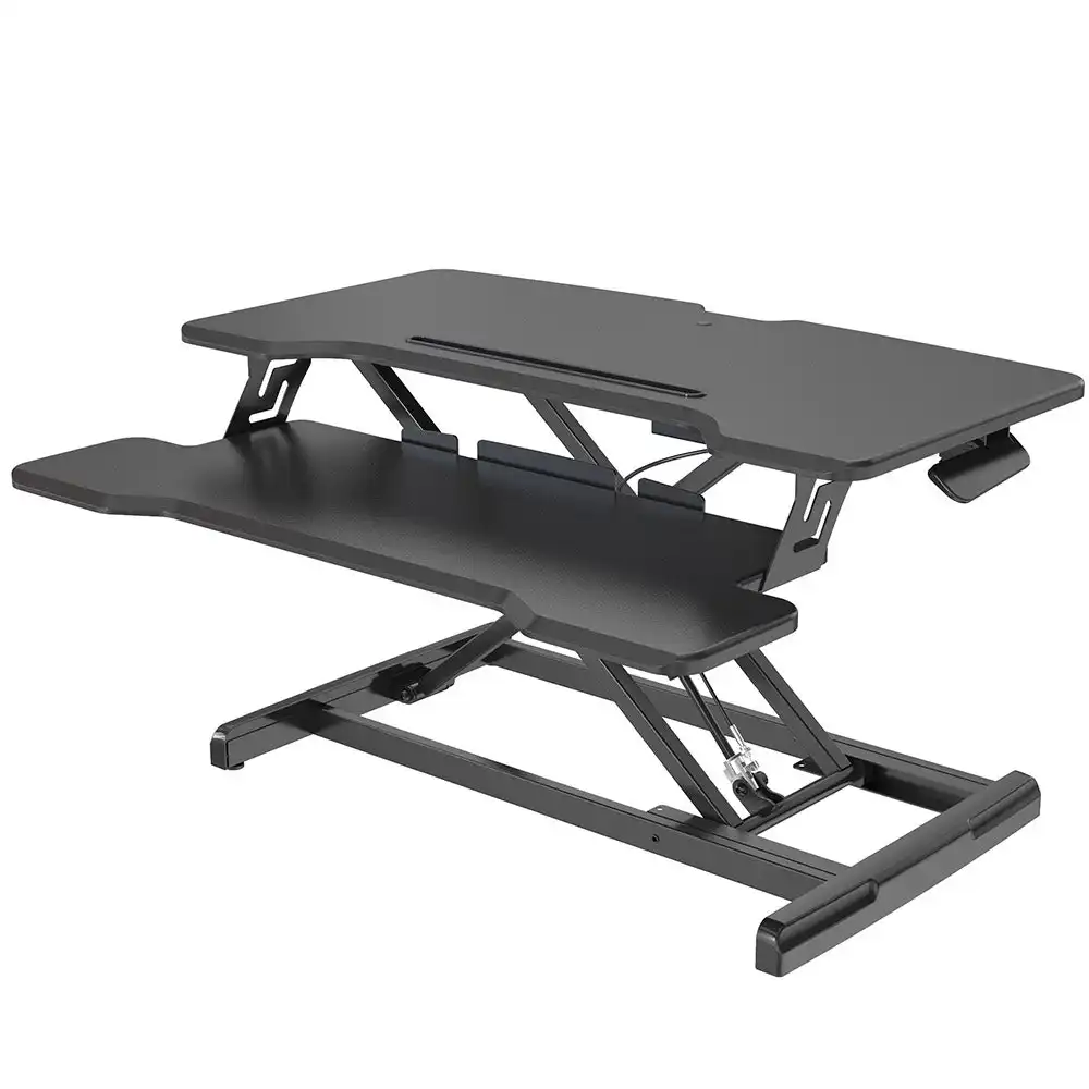 Fortia Desk Riser 77cm Wide Adjustable Sit to Stand for Dual Monitor, Keyboard, Laptop, Black