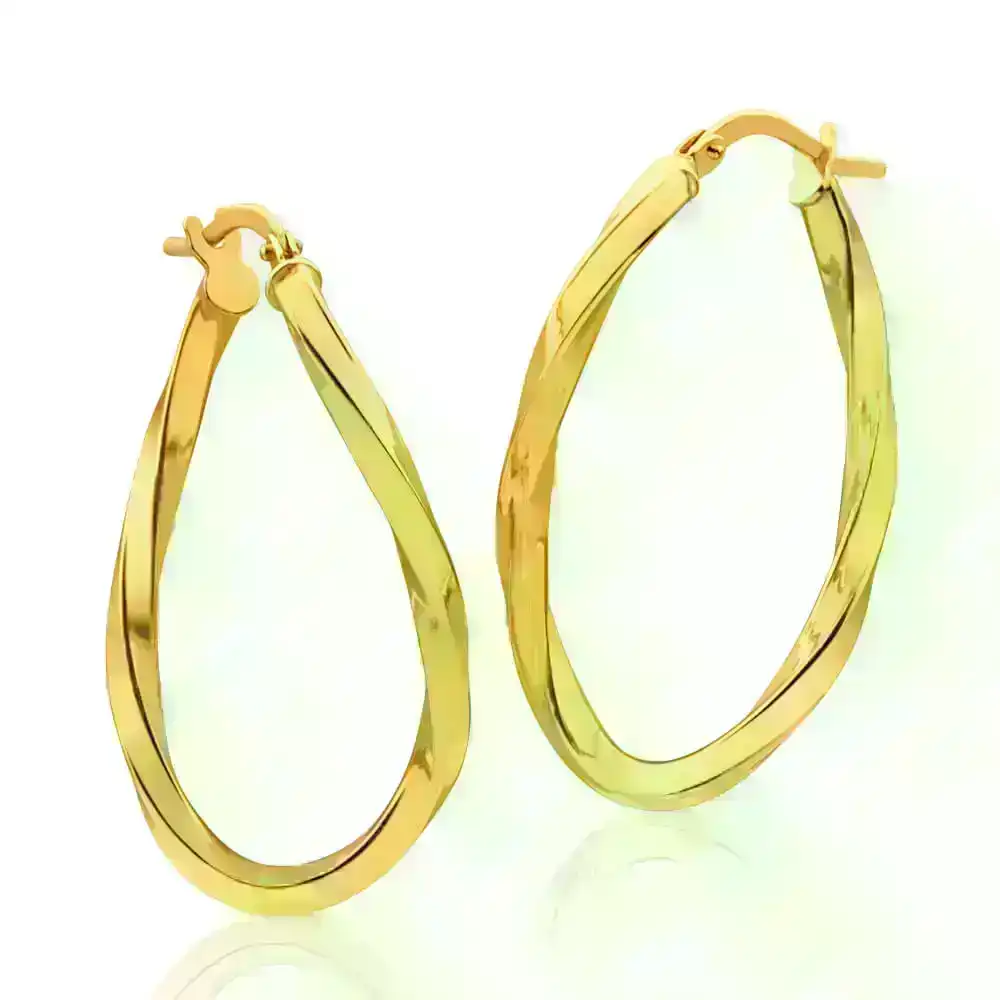 9ct Yellow Gold Silver Filled Oval with Twist 30mm Hoop Earrings