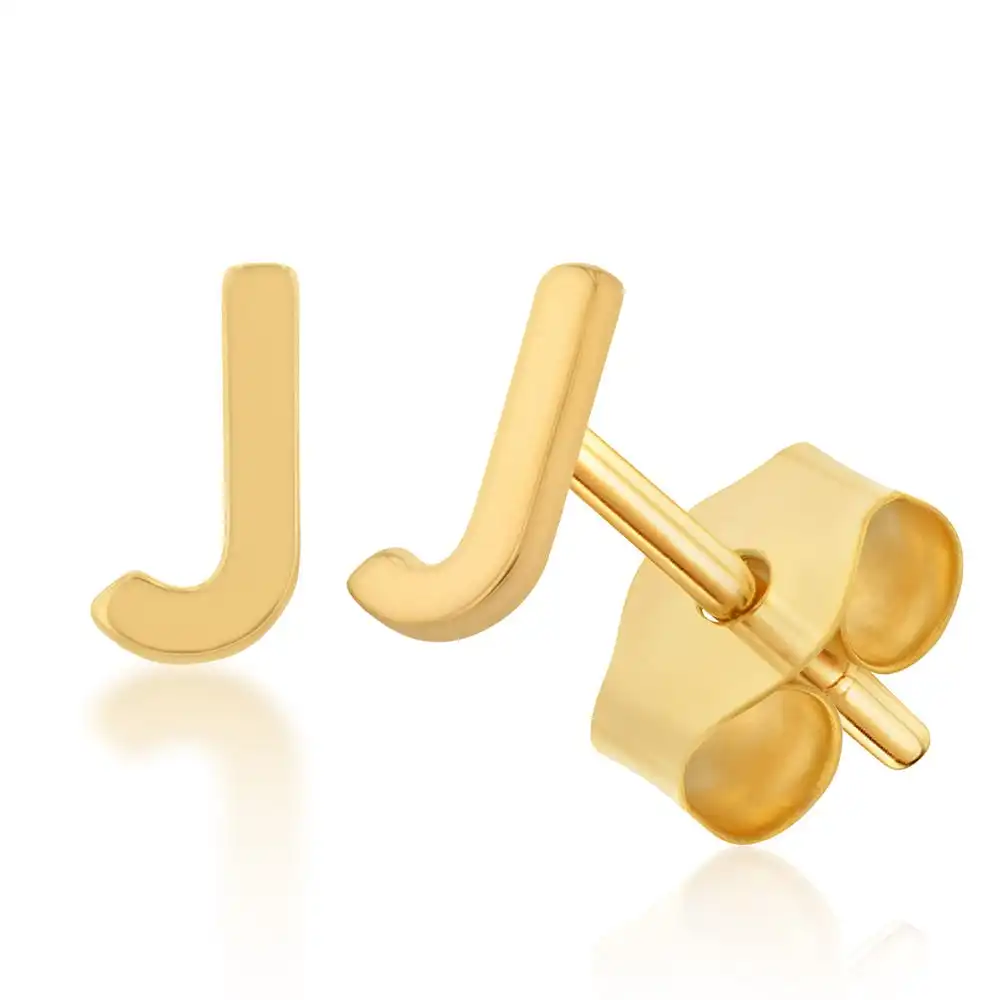 9ct Yellow Gold Mini Initial "J" Stud Earrings