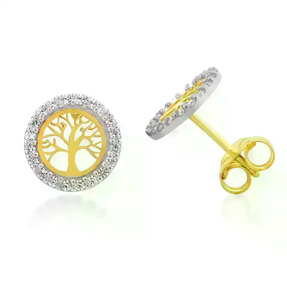 9ct Yellow Gold Round Tree Of Life Stud Earrings