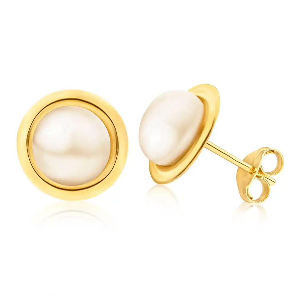 9ct Yellow Gold 7mm Freshwater Pearl Studs