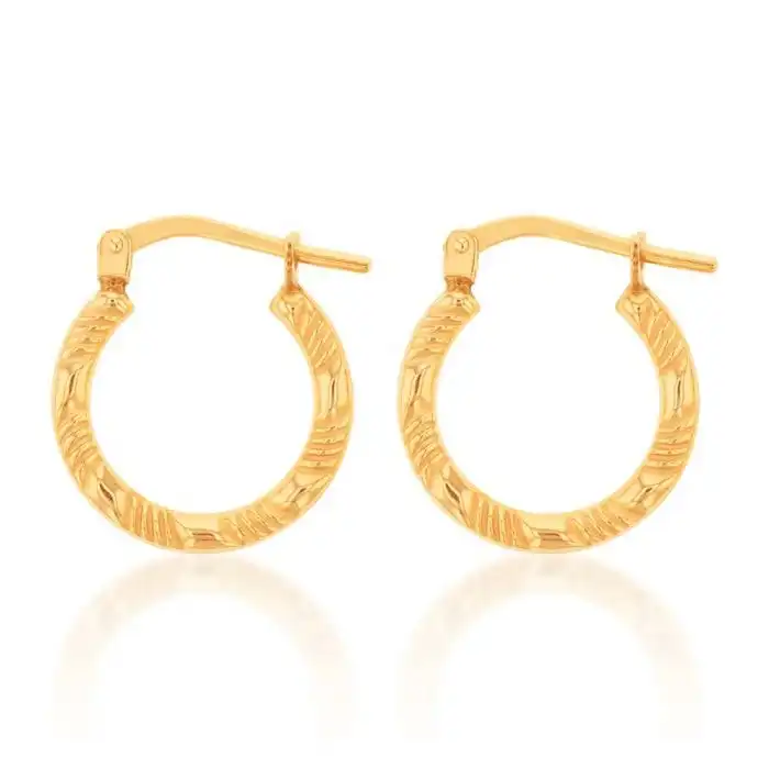 9ct Yellow Gold Silver Filled Fancy 15mm Hoop Earrings