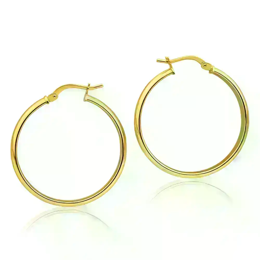 9ct Yellow Gold Silver Filled Half Round 25mm Hoop Earrings