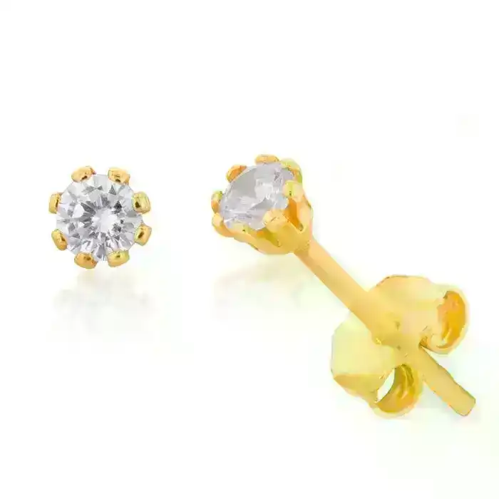 9ct Yellow Gold Silver Filled Cubic Zirconia Claw Stud Earrings