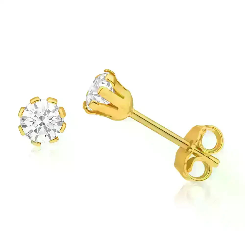 9ct Yellow Gold Silver Filled Cubic Zirconia 4mm Stud Earrings
