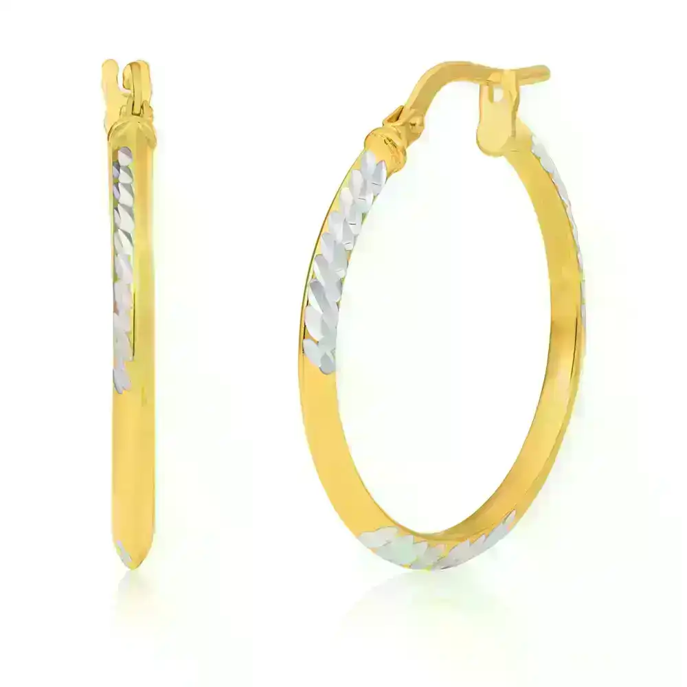 Silverfilled 9ct Yellow Gold 20mm Diamond Cut Hoop Earrings