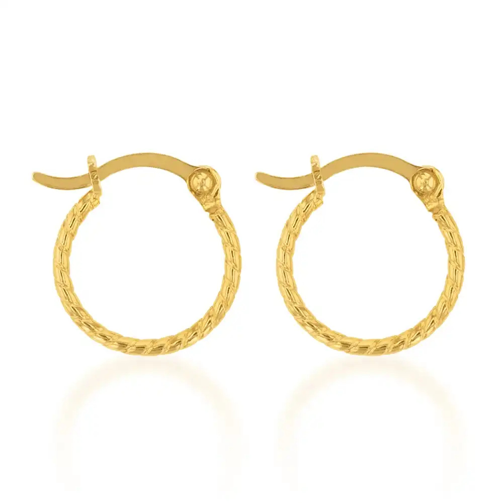 9ct Yellow Gold Silverfilled Patterned 9mm Hoop